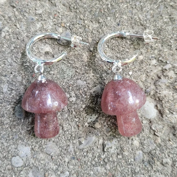 Sterling Silver Hoop Mushroom Earrings NWOT - Picture 2 of 2